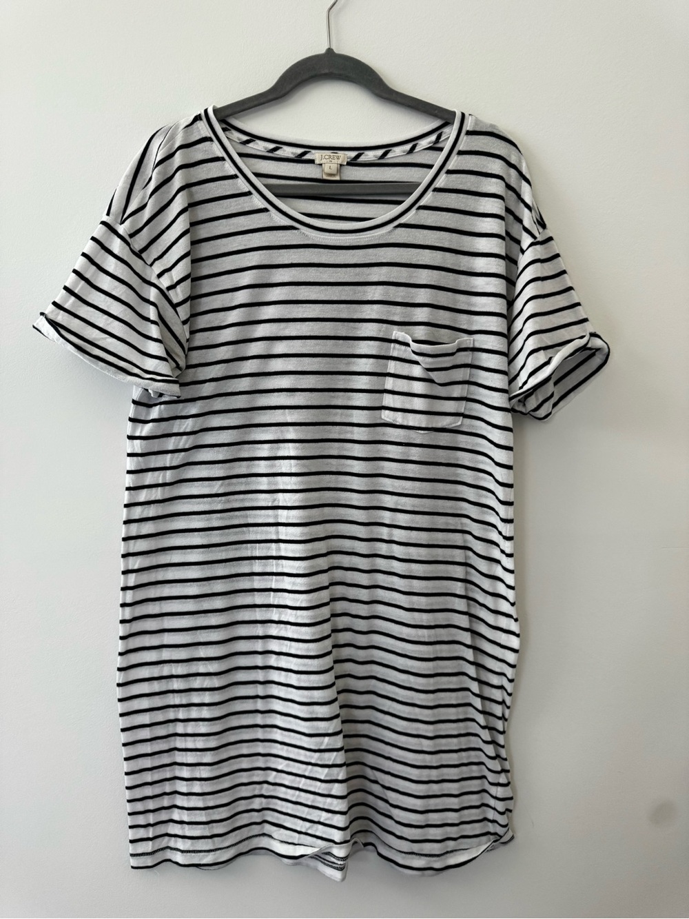 J. Crew Black & White Striped Tee Dress with Chest Pocket